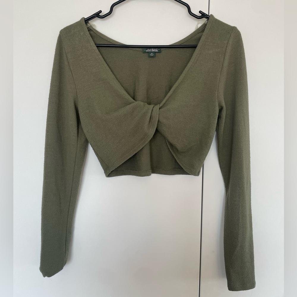 Wild Fable Olive Knot Front Crop Top